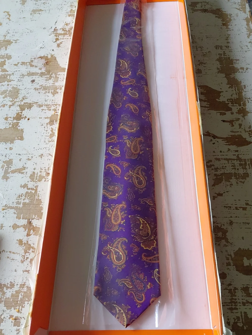 Men's Purple Paisley Tie with Gold Accents